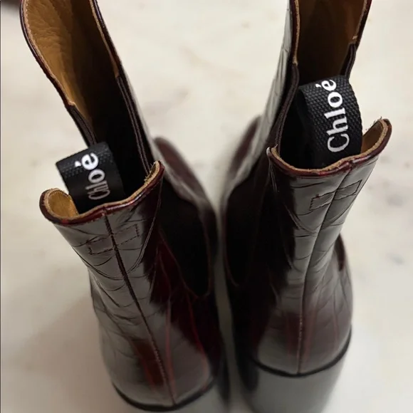 Chloe Women's Brown Leather Ankle Boots - Picture 4 of 5